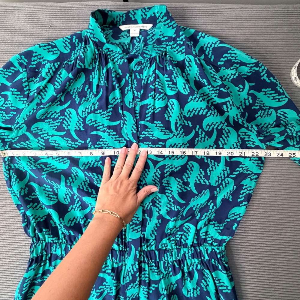 Diane von Furstenberg Deandra Dress Women 10 Teal Blue 100% Silk DVF - Picture 13 of 16